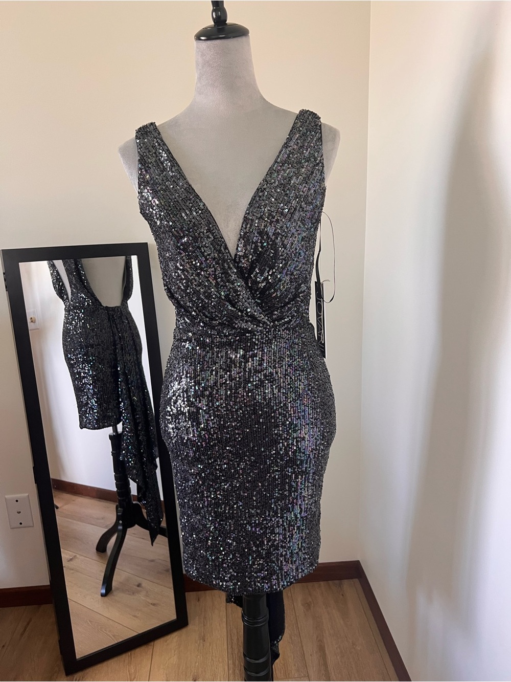Jovani Plunge V-Neck with Open Back Sequin